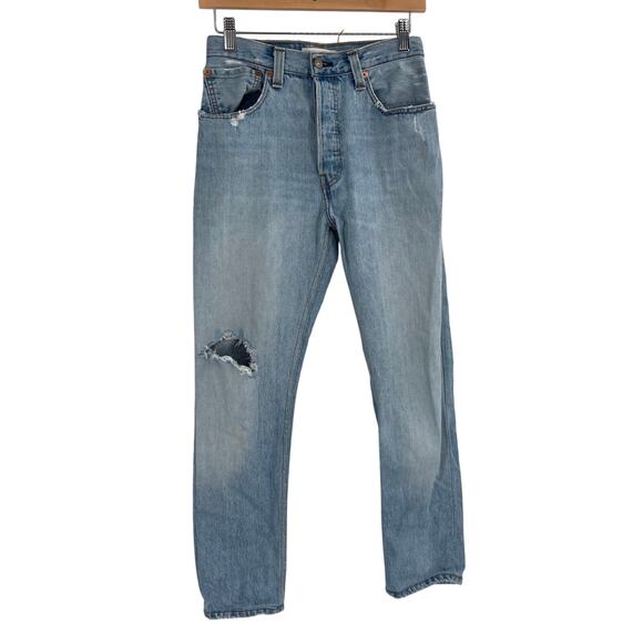 Redone Levi’s Button Fly Distressed Jeans High Rise Light Wash Women’s Size 25 - Picture 1 of 13